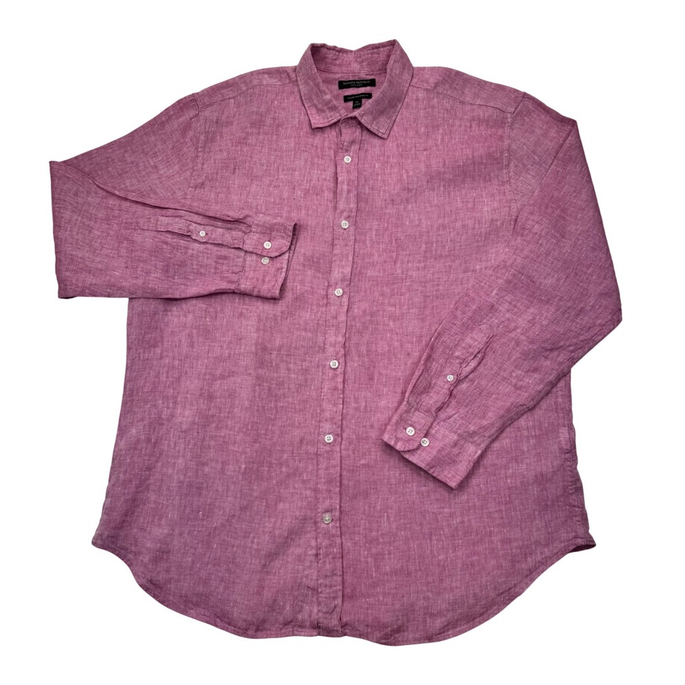 Banana Republic Mens XL Camden Standard Fit 100% Linen Button Up Shirt Pink
